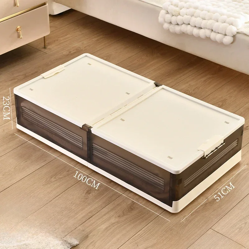 Storage Organizer Underbed Storage Box for Household Use with Wheels ,Flat Organizing Box,Foldable Bed Tail Clothing Storage Box: Clear