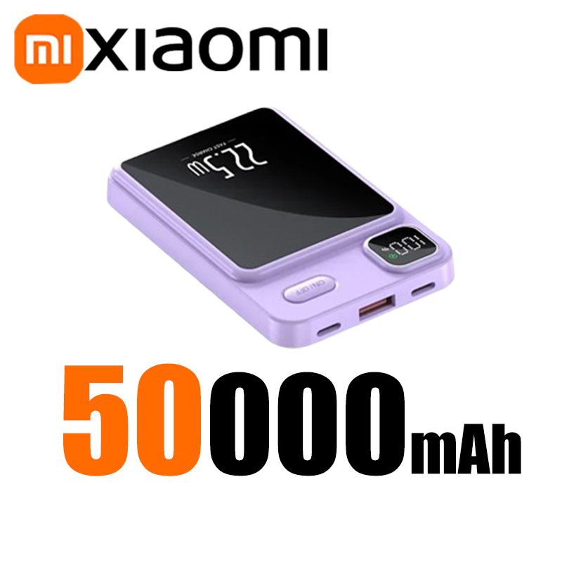 Xiaomi 50000mAh Magnetic Wireless Charger Power Bank Magsafe External Battery Super Fast Charging PowerBank For iPhone 15 16: GRAY