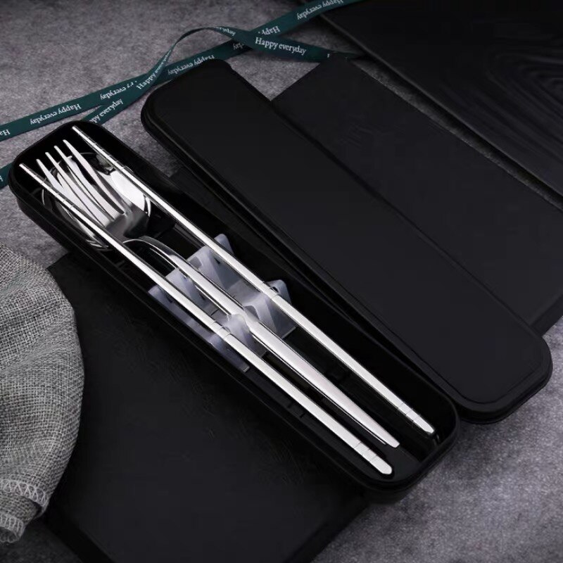 European Portable Dinner Set Cutlery Stainless Steel Knife Fork Spoon Chopsticks Dinnerware Set with Box Kitchen Tableware