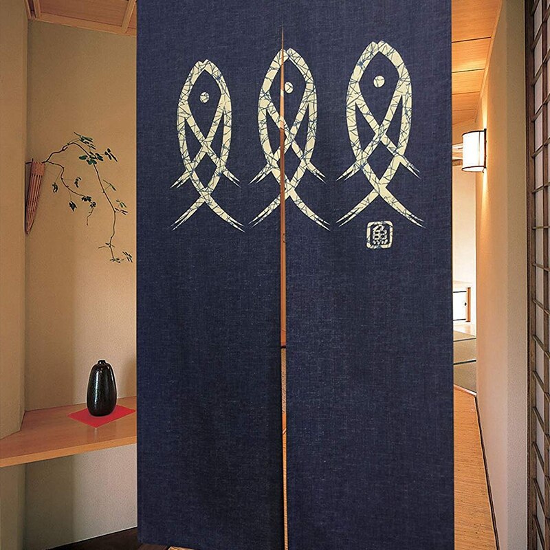 JFBL-cortina japonesa Noren para puerta, tapiz de peces de personajes antiguos para decoración del hogar, azul, 33x59 pulgadas
