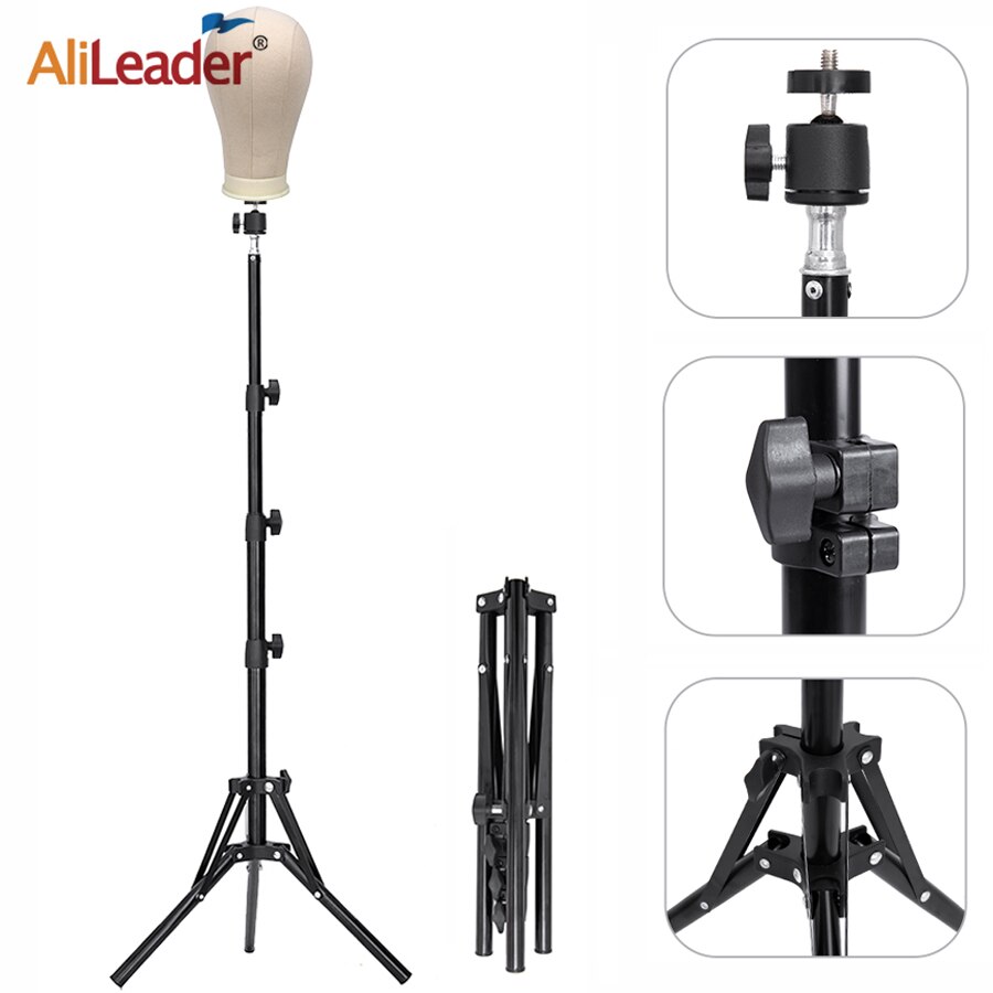Alileader 125CM Golden Mannequin Head Tripod Adjustable Tripod Wig Stand Wig Making Kit With Wig Storage