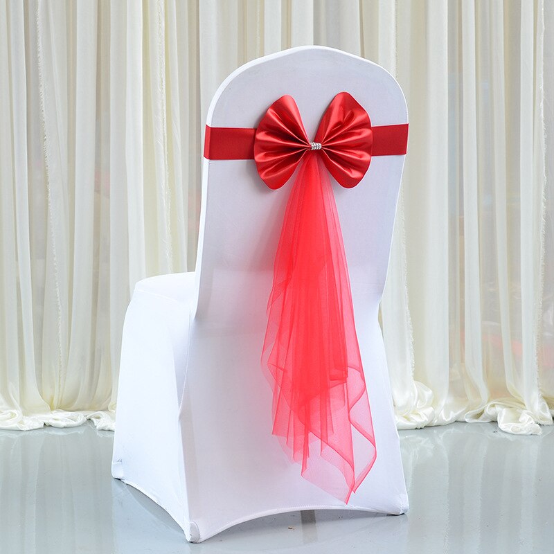 1 stk bryllup stol skærp dekoration elastisk sløjfe stol ruller sløjfe slips hotel banket fest boligindretning multi farve