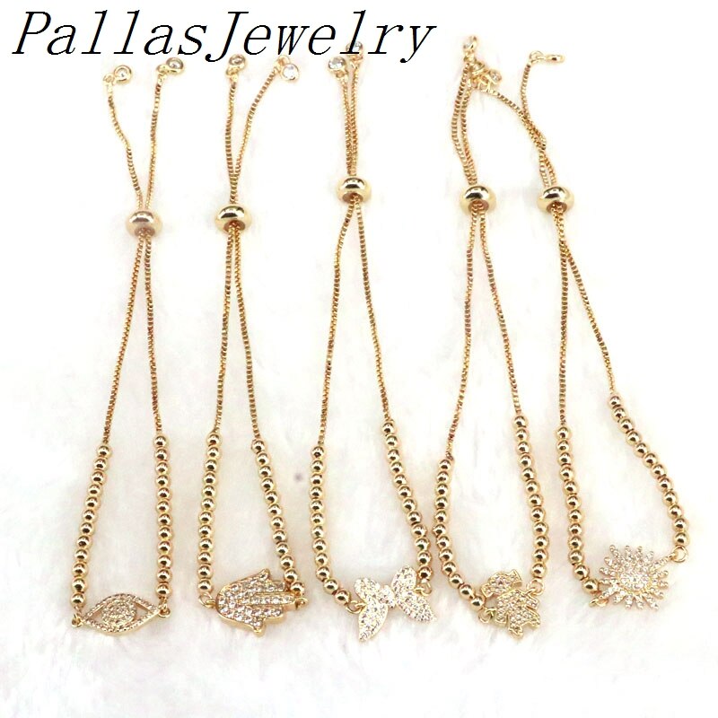 10 stk charm guld farve micro pave cz connector perlekædet kæde armbånd til kvinder justerbare smykker