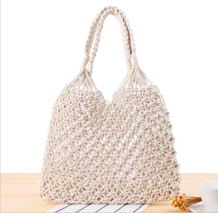 Fruit Shopping Bag Storage Ultra Reusable Grocery Bags Tote Canvas Net Fabric Bag Shopping Bag: White