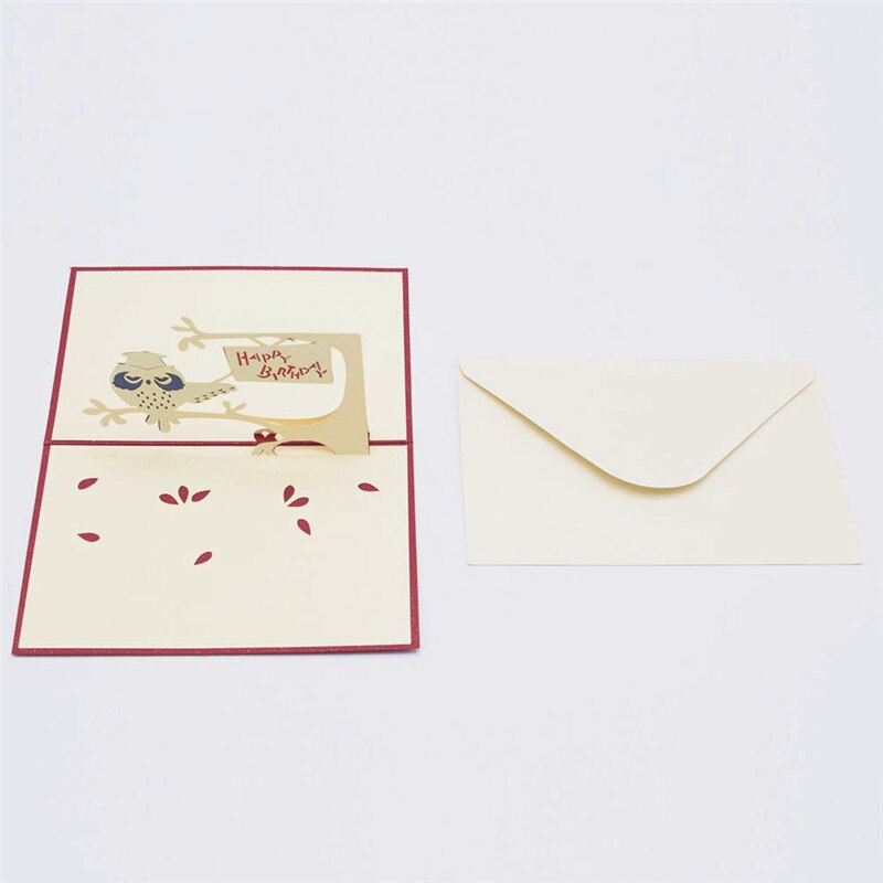 1pcs Owl Style Handmade 3D Pop Up Cards Invitations Letter Christmas Happy Birthday Greeting Card Postcard Folding Type
