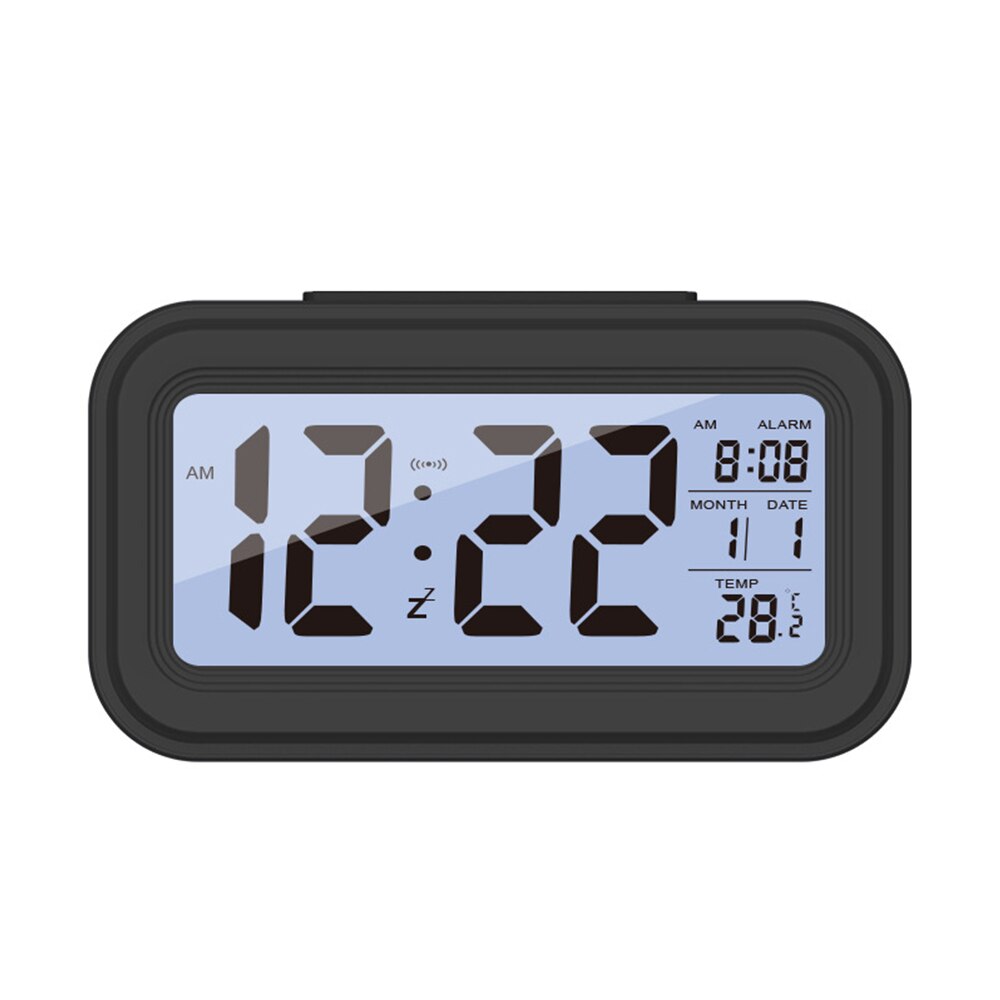 Digitale Smart Wekker Lcd-scherm Night Gloeiende Kubus Display Temperatuur & Kalender Snooze Functie Wekker: Black