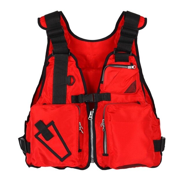 Adult Life Jacket Adjustable Multi Pocket Lifejacket Buoyancy Safe Sailing Kayak Canoeing Fly Fishing Watersport Aid Vest: Red