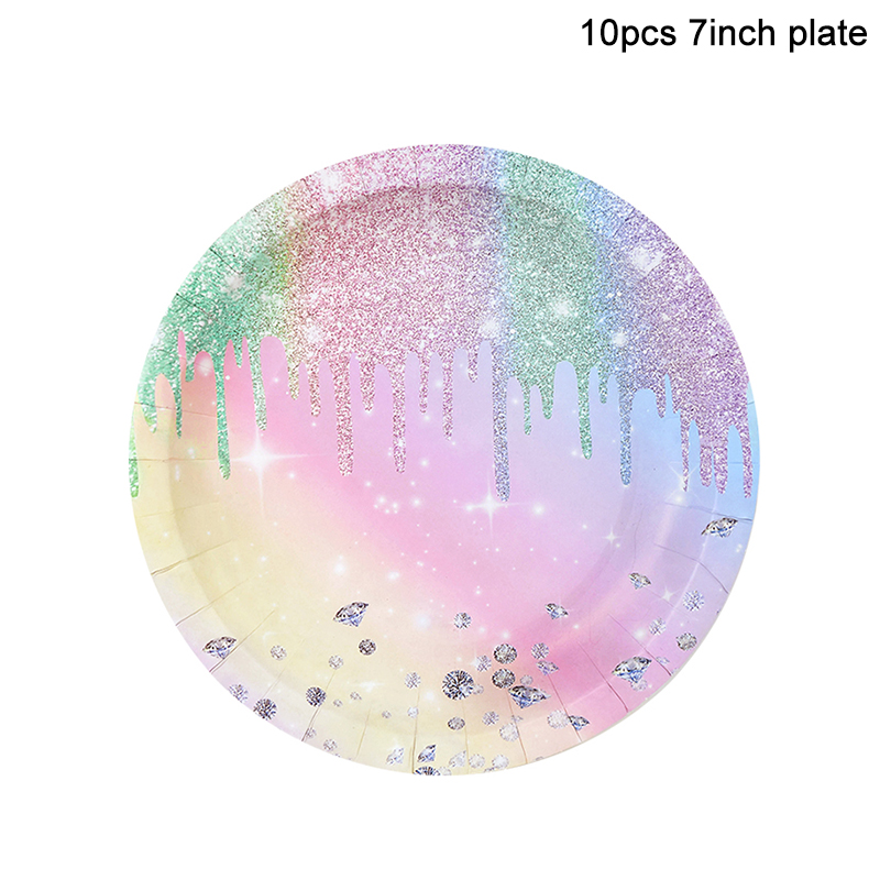 Iridescent Diamond Disposable Tableware Set Paper Plate Cup Napkins Girls Kids Birthday Party Decoration Supplies Baby Shower: light green