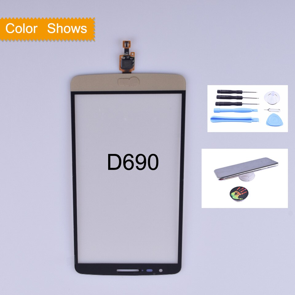 Touchscreen  d690 voor lg  g3 stylus  d690n d690 touchscreen digitizer sensor glazen lens paneel zwart wit goud vervangende onderdelen: Goud met cadeau