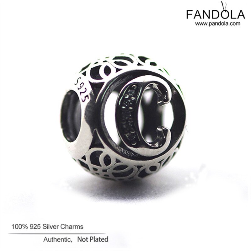 Authentieke 925 Sterling Zilver Alfabet C Vintage Brief Bedels Kralen voor Sieraden Maken Fit Europe Armbanden DIY Accessoires