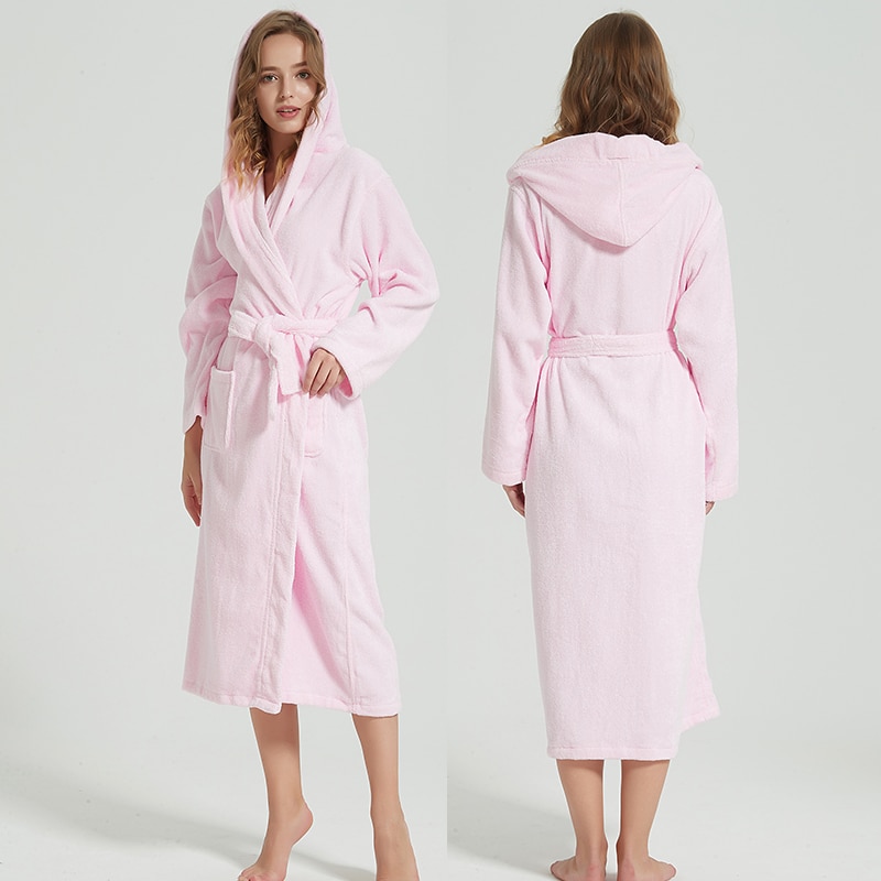 Mænd badekåbe hætte 100%  bomulds tykt varmt håndklæde fleece bomuld morgenkåbe lang badekåbe hotel spa blød brudepige kåbe