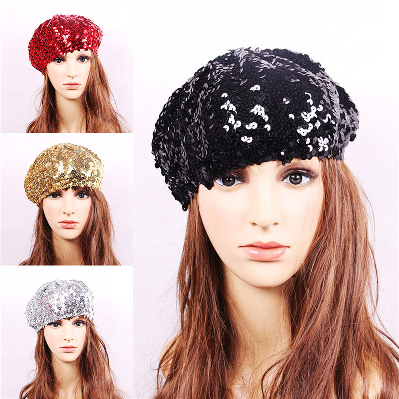 barata ! boina de lentejuelas para mujer, gorro para mujer, decoración de lentejuelas con diamantes, gorra para caminar para de baile combinada