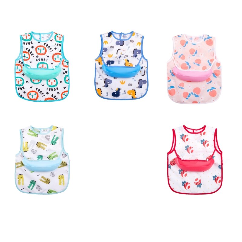XXFE impermeabile Baby Cartoon stampato bavaglino bambini senza maniche pittura grembiule neonato grembiule Burp panno Saliva asciugamano