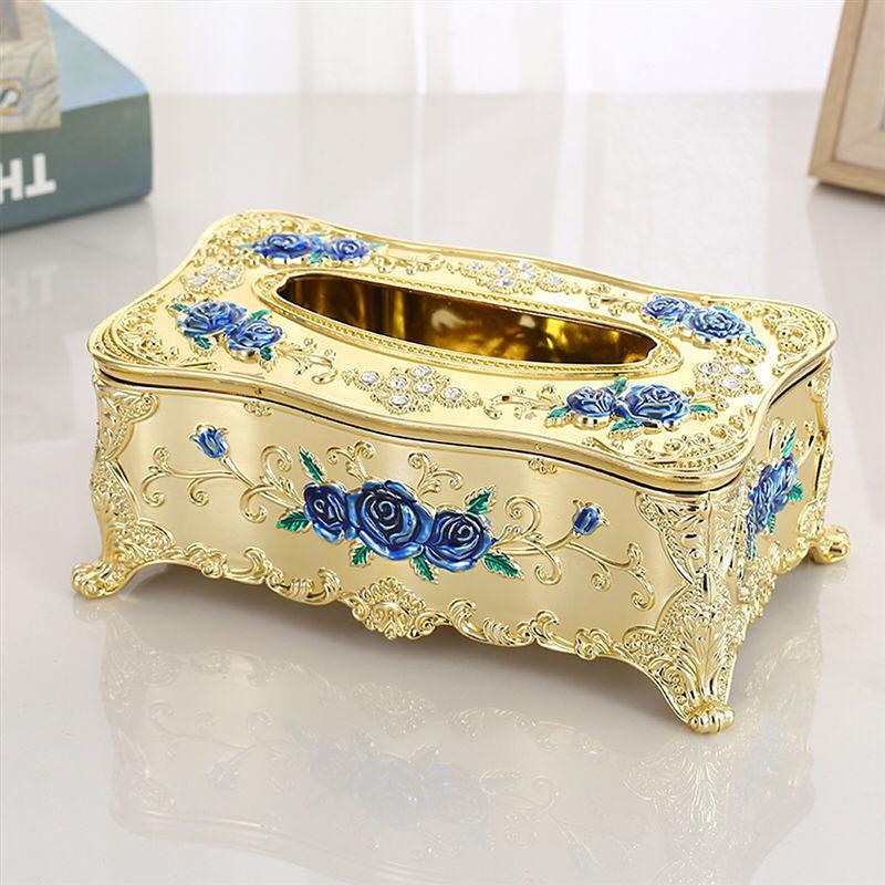 European Style Luxury Tissue Box Napkin Holder Napkin Case Rose Patterned Paper Rack Table Accessories Home Car Case Holder