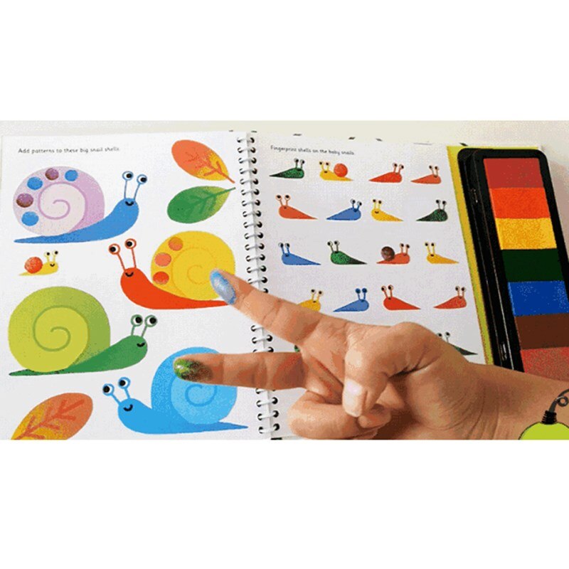 Children Fingerprinting Books with Rubber Stamps Ink Pad kids Activities Doodling Book Animal Garden Kindergarten DIY Craft Toy