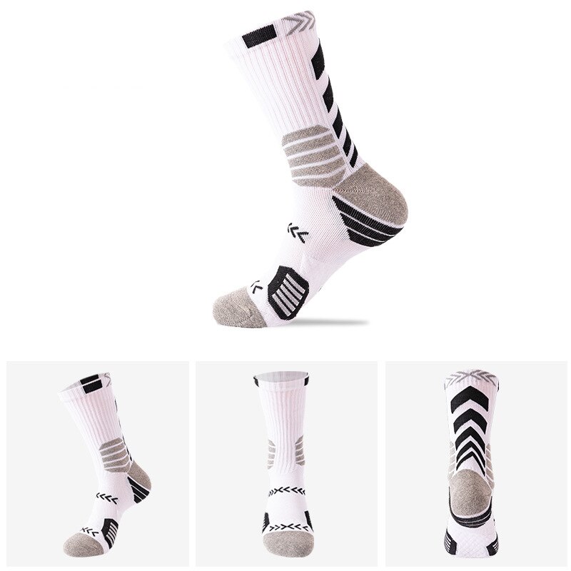 Sports Knee-High Basketball Socks Elite Thick Sports Socks Non-slip Durable Skateboard Towel Bottom Socks Stocking: WZ147-WhiteBlack