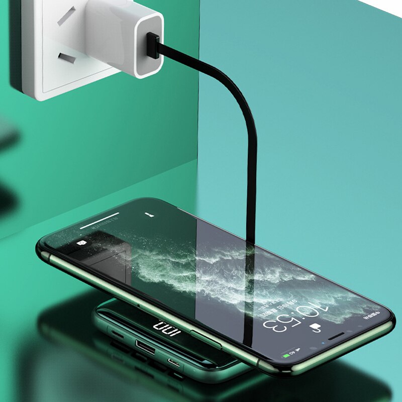 Powerbank 20000 mah bærbar qi trådløs oplader poverbank indbygget kabel eksternt batteri powerbank til iphone 12 11 xiaomi mi