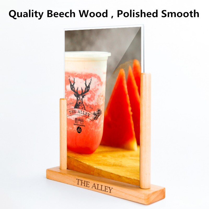 A5 Wooden Acrylic Sign Menu Holder Clear Plastic Frame Stand Table Menu Stand Restaurant Menu Cover Holders Stand