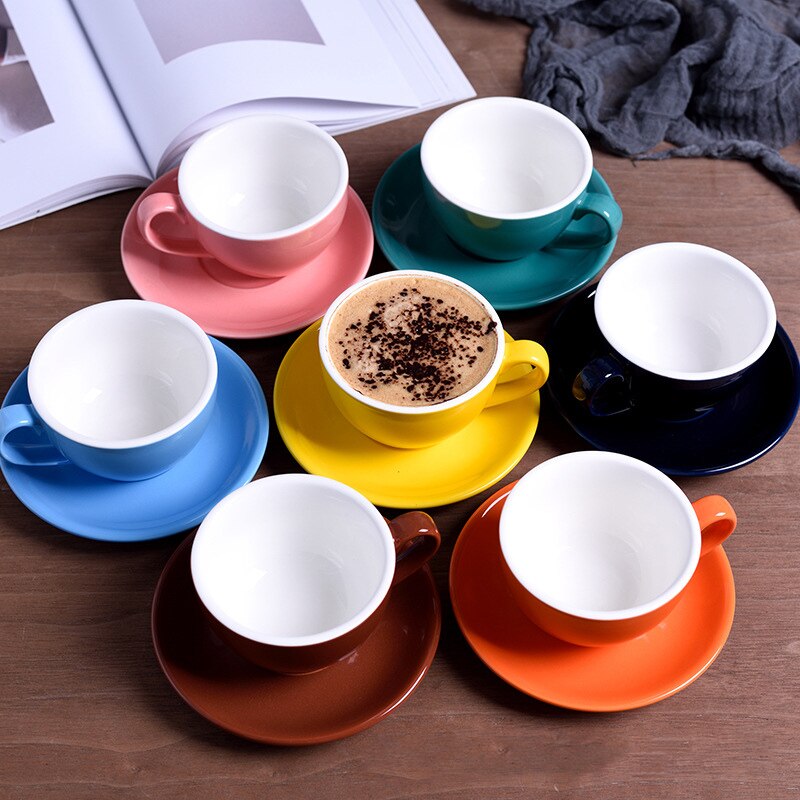 220ml keramiske kaffekopper kaffekoppsett europeisk stil cappuccinokopper for latte mokka te kaffekopp med tallerken
