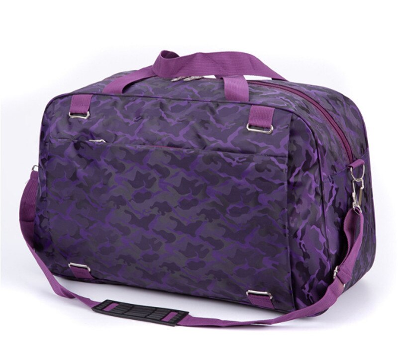 camouflage tote travel bag women men shoulder travel handbag large capacity Weekend Duffle Luggage bag: Purple 
