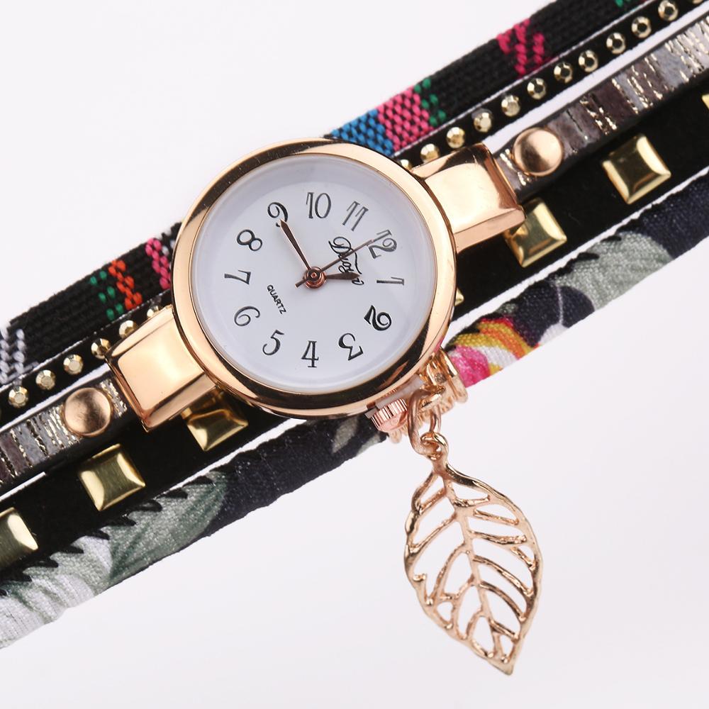 Duoya Mode Vrouwen Armband Horloge Goud Quartz Horloge Vrouwen Jurk Lederen Casual Armband Horloges