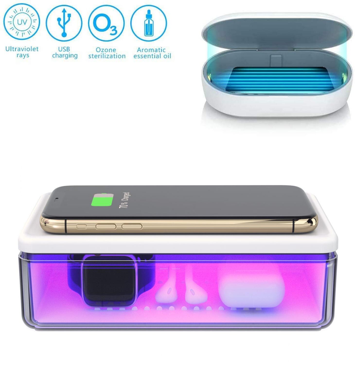 UV Phone Sterilizer Box Mask Phones Cleaner Personal Disinfection Cabinet with Aromatherapy Esterilizador Phone Wireless charger