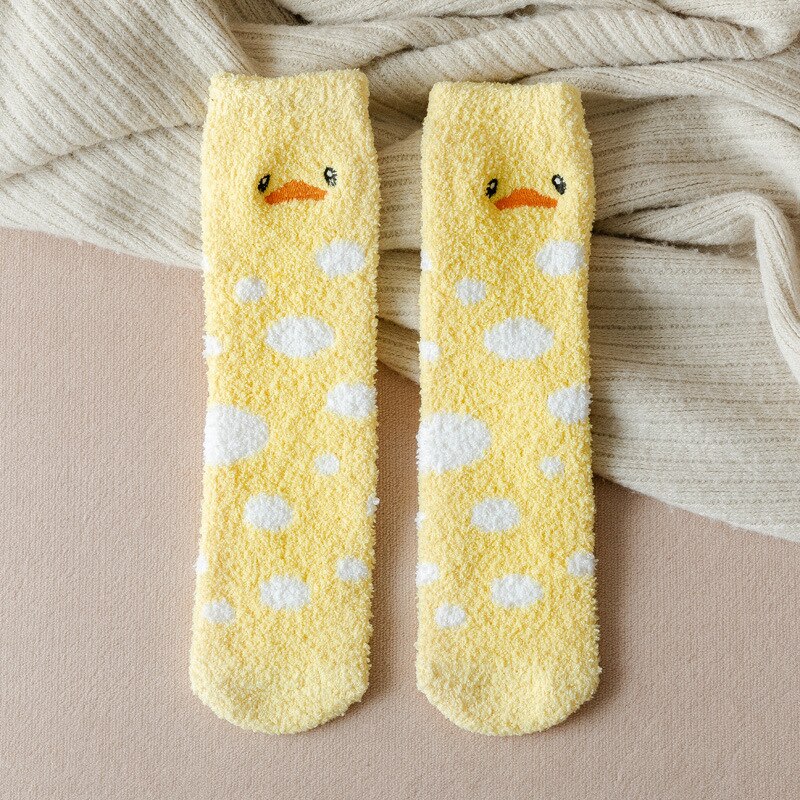 Winter thick warm ladies warm socks kawaii Christmas cartoon cow duck cat socks printing funny women year socks: 15