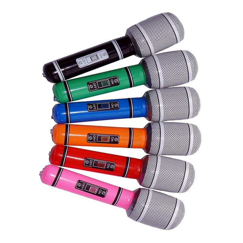 Opblaasbare Plastic Microfoon 24 Cm Voor Party Favor Kids Toy -6 Stuks (Willekeurige Kleur)