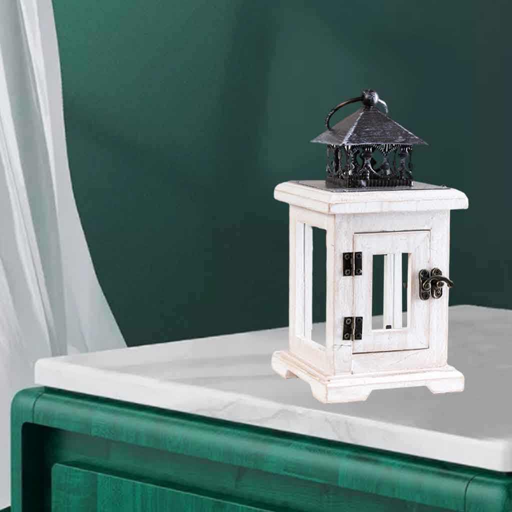 Retro Style Pillar Candle Holder Wooden Lantern Candlestick Night Light Candleholder Garden Home Decoration Ornaments: White Black