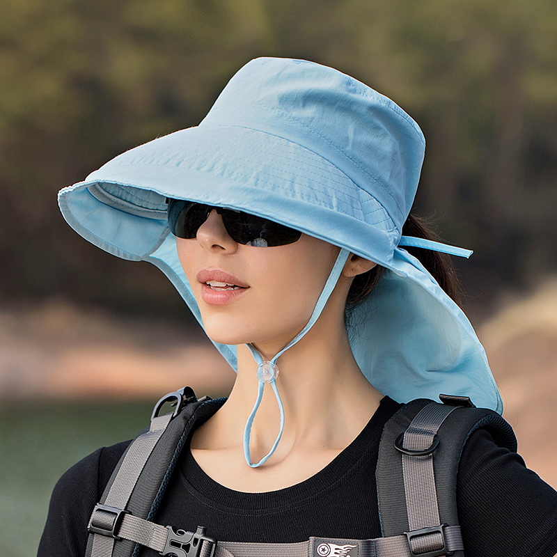 Sombrero de verano para mujer, protección UV para el cuello, visera para el sol para hombre, pesca, senderismo, chal de ala ancha, protector solar, gorra con cola de caballo undefin: Castaño