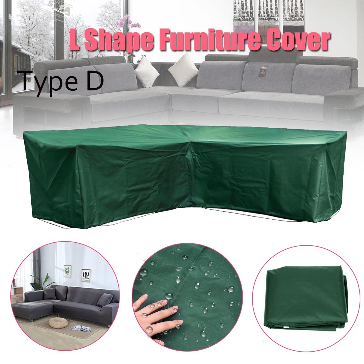 Juegos de tela impermeable para muebles de exterior, cubierta protectora de poliéster a prueba de polvo, para sofá, color negro