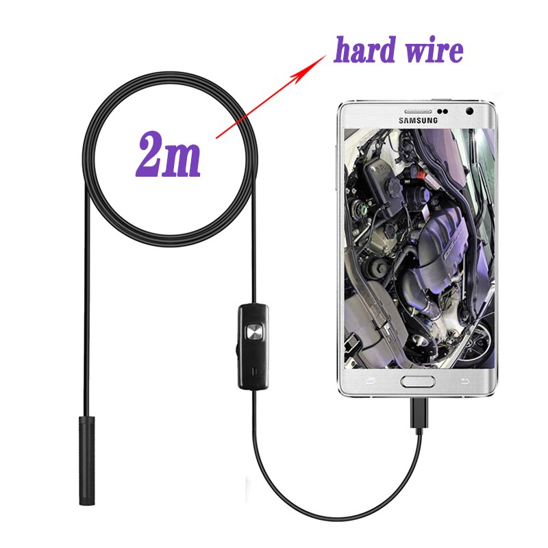 7mm Endoskop Kamera Flexible IP67 Wasserdichte Micro USB Inspektion Endoskop Kamera für Android PC Notebook 6LEDs Einstellbare: 2m hard wire