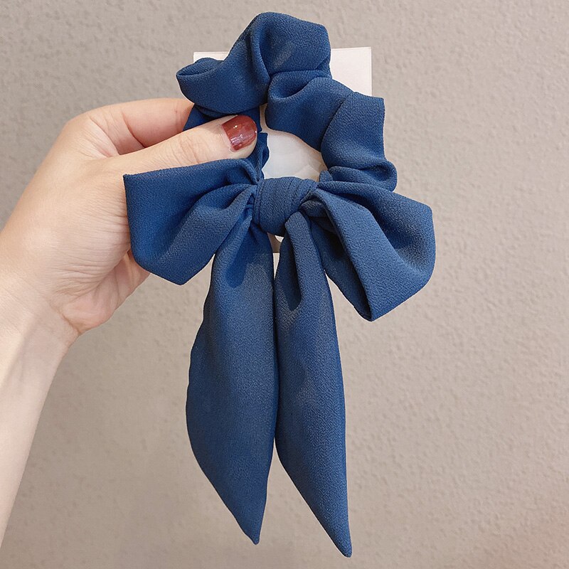 Cinta elástica para el pelo para mujer, lazo con nudo de Color sólido, adorno para el pelo, coletero, accesorios para el cabello: Azul oscuro