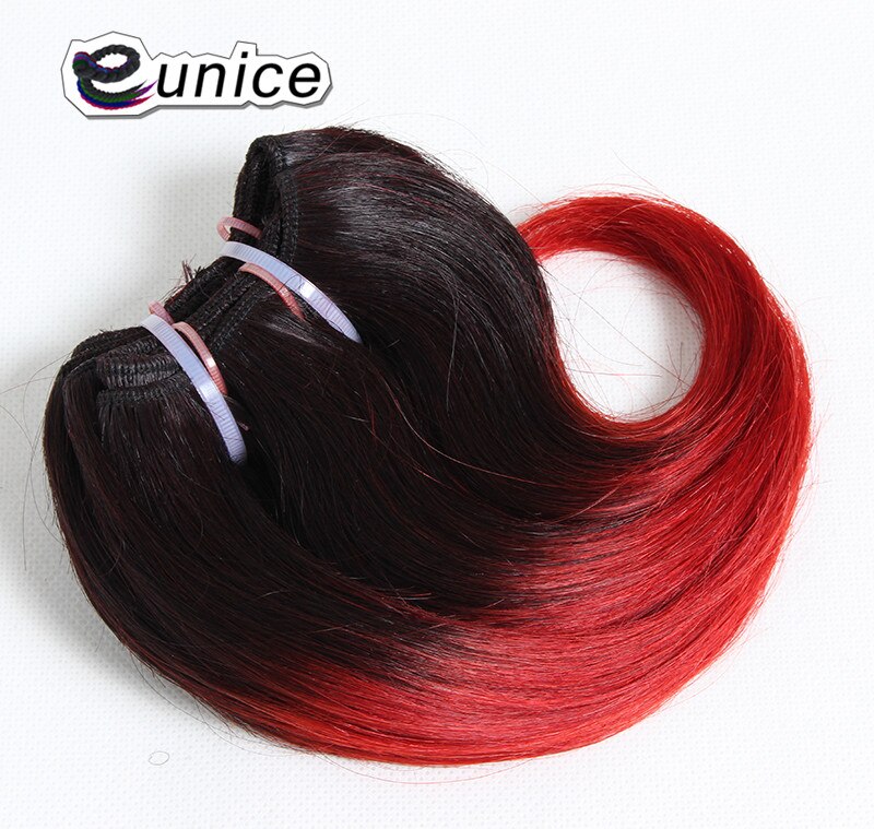 Tissage synthétique deux tons ombré-Eunice | Mèches courtes Body Wave, racines foncées, 8 pouces, 1 lot de 4 pièces, lot de 100 grammes pour femmes: Rouge