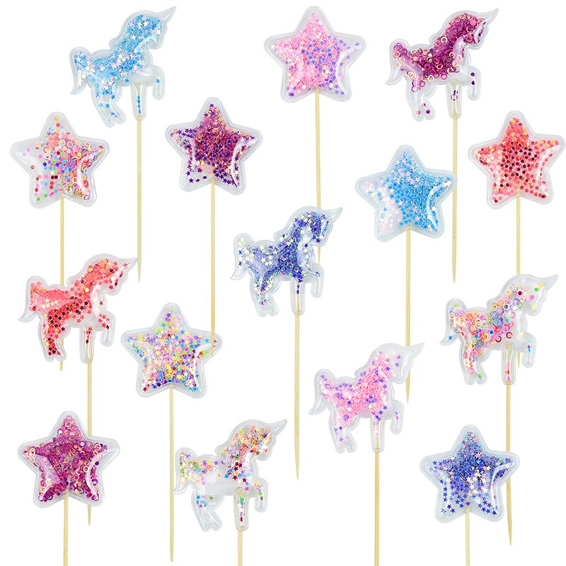 Relleno de lentejuelas de unicornio, Decoración de Pastel de estrellas, para magdalenas, de cumpleaños, decoración de ducha de bebé hojaldre para Postres, 5 uds.