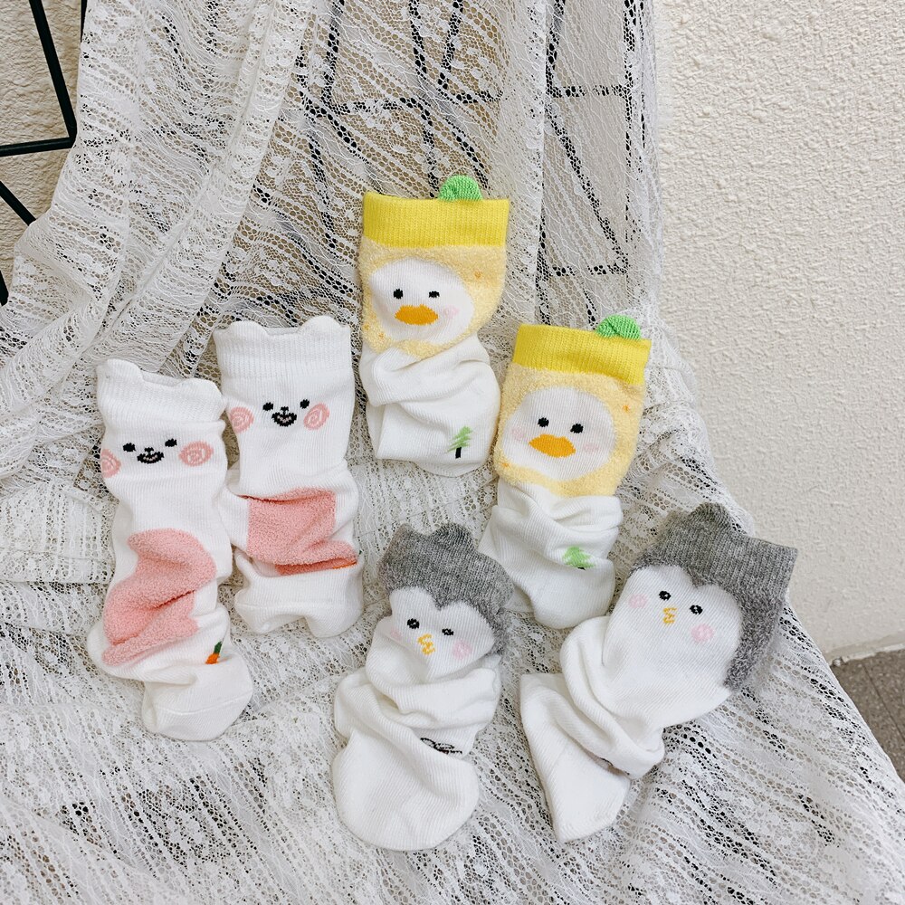 3 paia calzini per bambini svegli cartone animato bambino animale carota modello morbido bambini calzini Casual autunno traspirante ragazze calzini da pavimento 1-9y