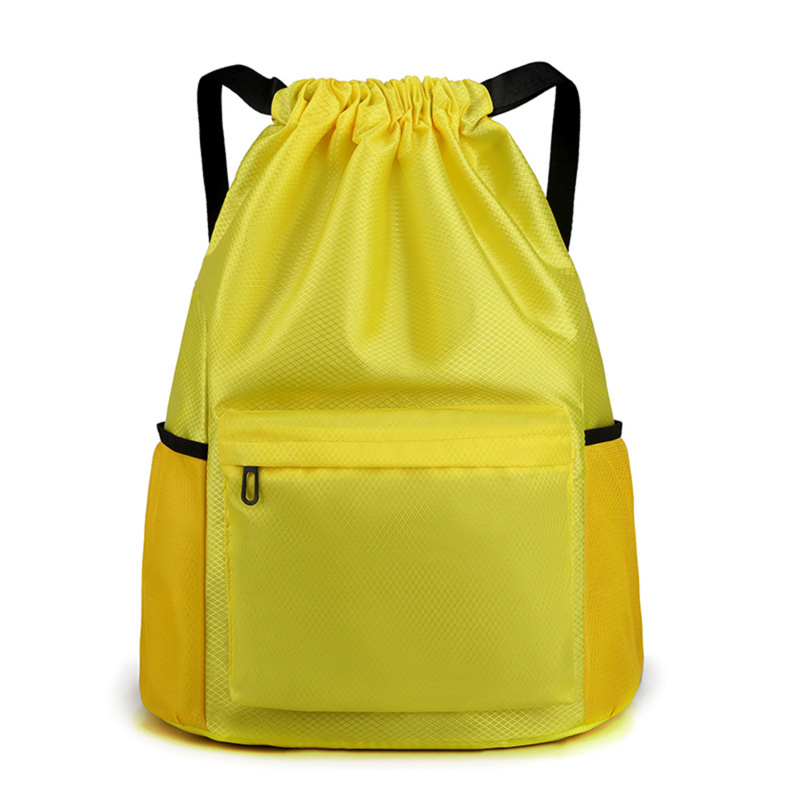 Men/Women Drawstring Pocket Backpack Nylon Waterproof Backpack Large Capacity Drawstring Travel Bag Fitness Sports Bag: 16 inches / Gold