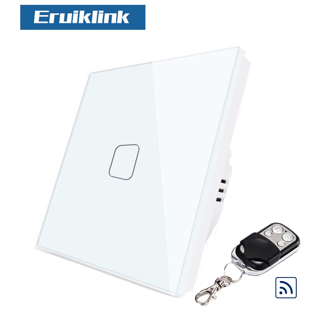 Eu / dk standard fjernbetjeningskontakt 1 gang 1 vejs  , rf433 trådløs fjernbetjening touch light-kontakt til smart home: Hvid switch med rc