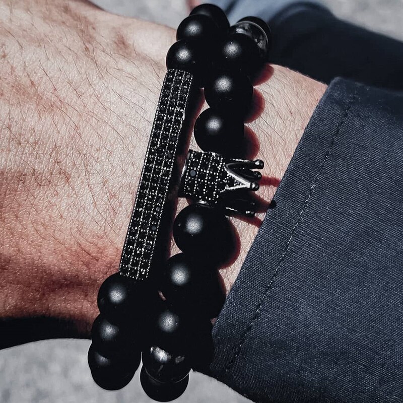 2020 New Trendy Lion Crown Uomini Braccialetto di Pietra Fatto A Mano Bead Bracciale Strand Per Gli Uomini del Regalo Dei Monili Pulsera Hombre: 5