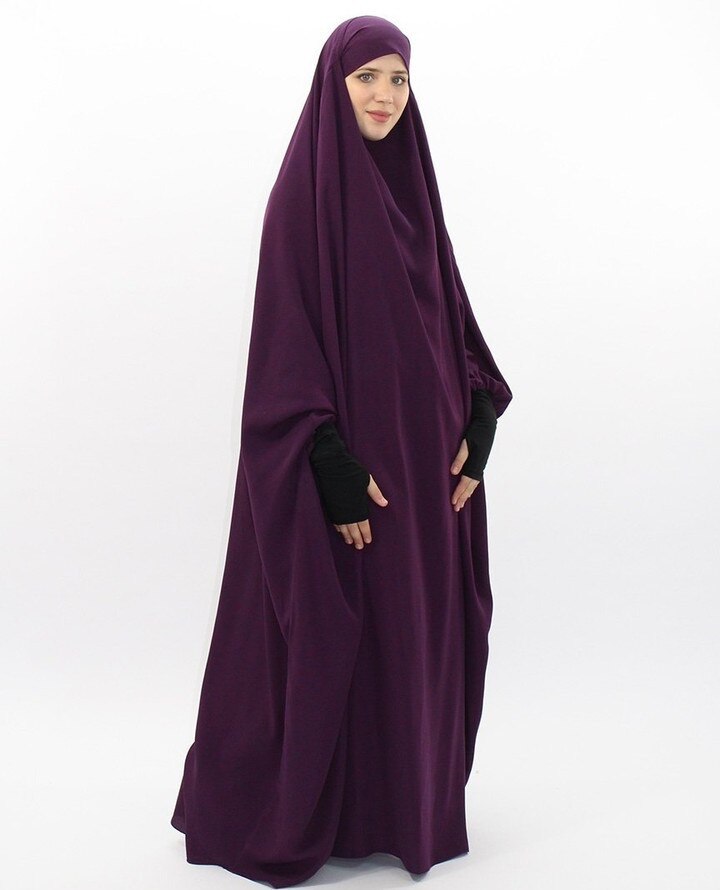 Ramadan muslimsk bønneklær hijab kjole kvinner thobe eid mubarak hette dubai kalkun vestidos abaya islamsk kappe femme: Mørk lilla