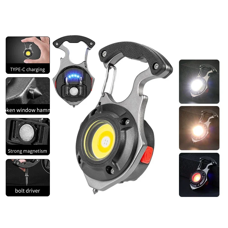 Linterna LED portátil multifuncional Mini COB llavero lámpara USB recargable luz de trabajo antorcha fuerte Camping linterna al aire libre