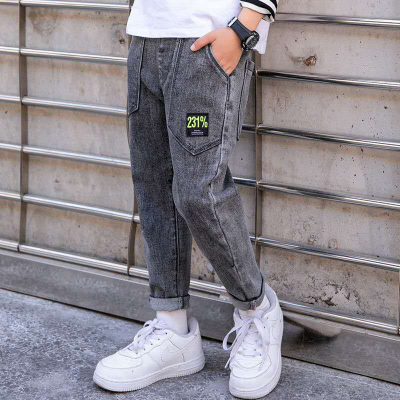 Jean Slim gris-noir pour garçon et adolescent de 4 à 16 ans, pantalon décontracté à grandes poches pour enfant, nouvelle printemps 2022