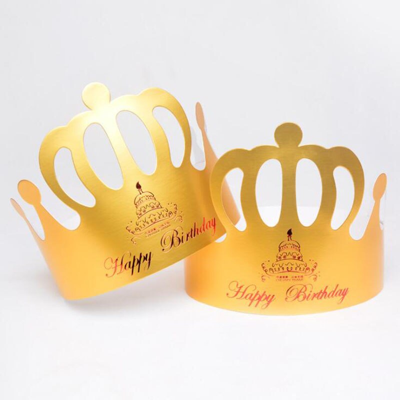 100 stks/partij Brithday Hoeden Feestartikelen Bronzing Hoed Kroon Gouden Kleur Met "Happy Birthday" Letters Voor Kinderen en volwassen