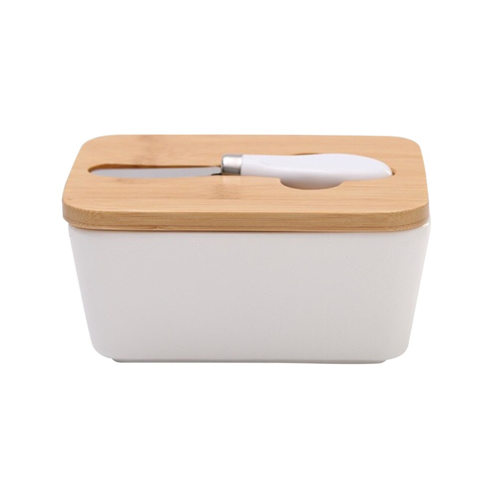 Sealing Kitchen Keeper Ceramic Nordic Style Plate Tool Container Dish With Wood Lid Cheese Food Butter Box Storage Tray