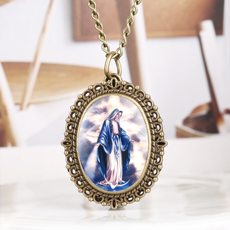 Immaculate Katholieke Heilige Maagd Maria Quartz Zakhorloge Souvenir Hanger Ketting Klok Voor Vrouwen Als Collectibles