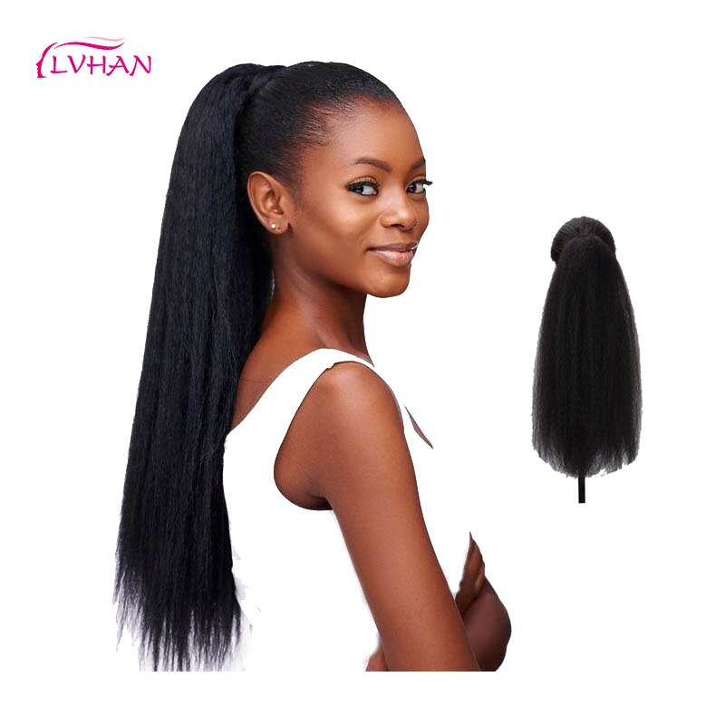 LVHAN-coleta mujer africana, extensión de 22 pulgadas, cuerda sintética, pieza de pelo de maíz, negro, resistencia a altas temperaturas