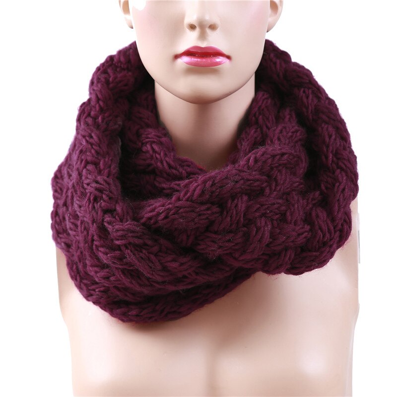 Winter Cable Ring Scarf Women Knitting Infinity Scarves Knitted Warm Neck Circle Scarf Bufandas Cuellos: Wine red