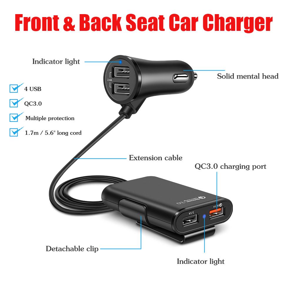 Vaorlo 36W Quick Charge 3.0 Usb Auto Charger Verlengsnoer Kabel Auto Usb Lader Personenauto Achter Charger