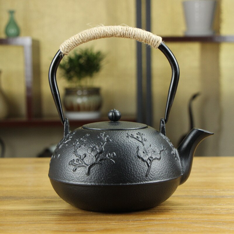 Gjutjärnskruka japansk ren handgjord järnkruka föredrar ögonbrynsspets järntekanna obestruken järnkruka clearance blomma svart 1.2l: I