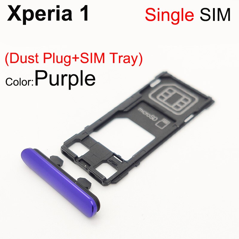 Aocarmo Voor Sony Xperia 1 / X1 / XZ4 J9110 Enkele Dual Geheugen Microsd Kaarthouder Reader Sim Tray Slot vervanging: FullSet PurpleSingle